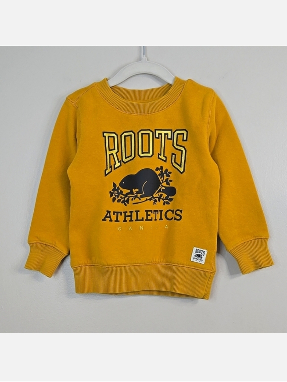 3/$15 Roots Kids Mustard Yellow Beaver Logo Sweatshirt, Size 2T ~ Preloved